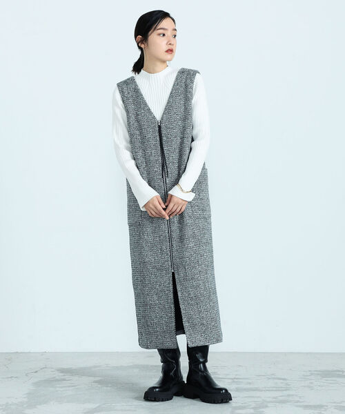 fredy emue（フレディエミュ）の「ツィードジャンスカ＋ジレ（ワンピース・レディース・ブラック/ベージュ・38/36）」の20枚目の写真