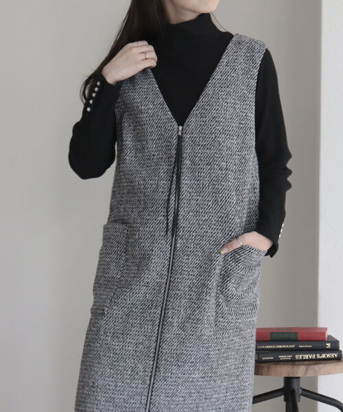 fredy emue（フレディエミュ）の「ツィードジャンスカ＋ジレ（ワンピース・レディース・ブラック/ベージュ・38/36）」の18枚目の写真