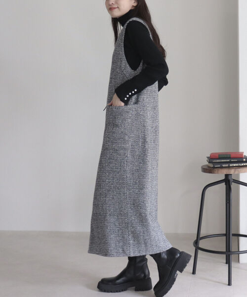 fredy emue（フレディエミュ）の「ツィードジャンスカ＋ジレ（ワンピース・レディース・ブラック/ベージュ・38/36）」の10枚目の写真