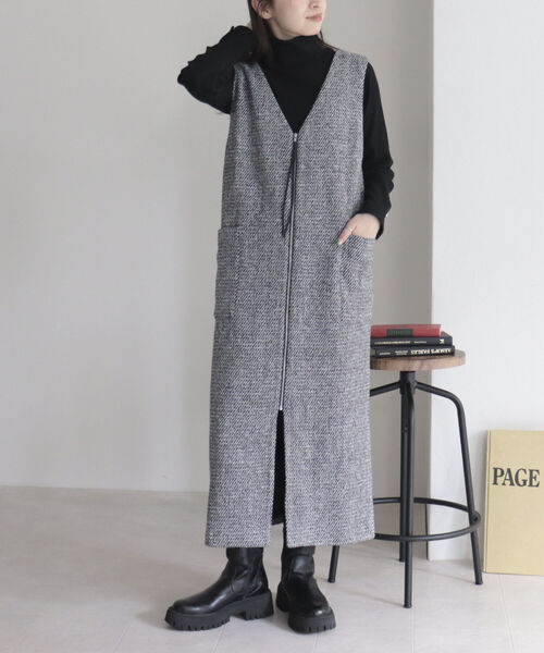 fredy emue（フレディエミュ）の「ツィードジャンスカ＋ジレ（ワンピース・レディース・ブラック/ベージュ・38/36）」の12枚目の写真