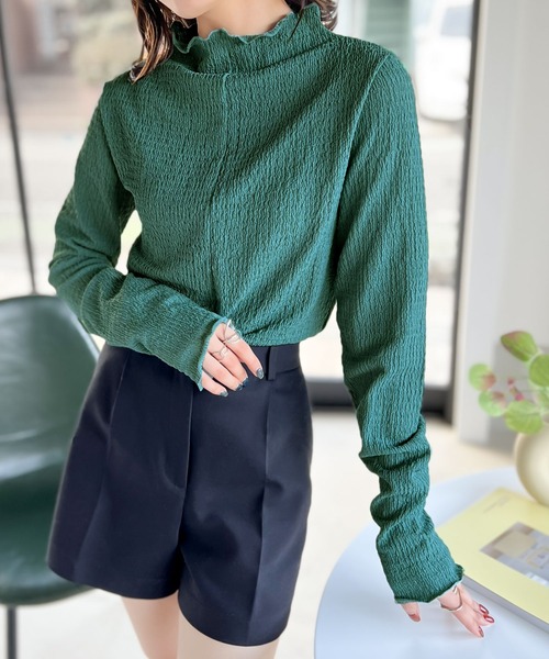 うさとの服　ハイネック トップス セール】大人のこなれ感。2wayポコポコメローハイネックトップス（T