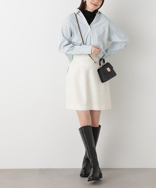 N.（N. Natural Beauty Basic）（エヌエヌナチュラルビューティーベーシック）の「◆ロービングツイードミニスカート（スカート・レディース・スミクロ/グリーン/オフホワイト・MEDIUM）」の7枚目の写真