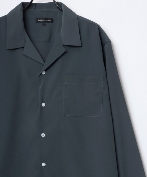 Lazar（ラザル）の「Oversize Drape Open Collar Shirt/オーバーサイズ ドレープ オープンカラーシャツ/無地/総柄/ストライプ/クレイジーパターン（シャツ/ブラウス・メンズ・ブルー系その他/ホワイト系その他/ブラック系その他3/ブルー系その他2/ライトブルー/ブラック系その他4/ブラック系その他/ダークグリーン/ブラウン系その他/ブルーグレー/チャコール/ホワイト/ライトグリーン/ブラック/モカ/ライトグレー/ターコイズブルー/ブラック系その他2/ブラック系その他5/ベージュ系その他・L/M/LL）」の11枚目の写真