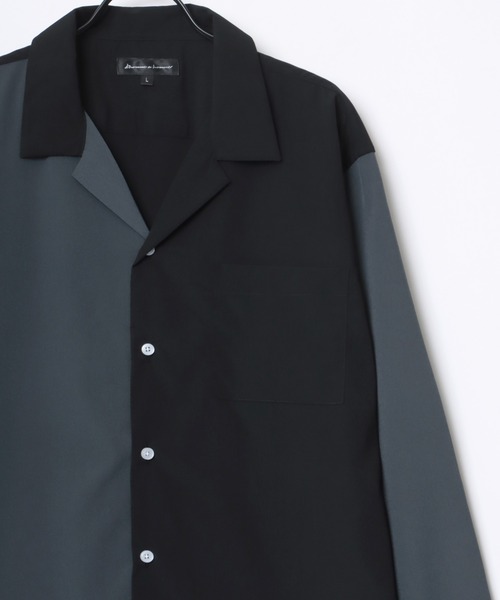 Lazar（ラザル）の「Oversize Drape Open Collar Shirt/オーバーサイズ ドレープ オープンカラーシャツ/無地/総柄/ストライプ/クレイジーパターン（シャツ/ブラウス・メンズ・ブルー系その他/ホワイト系その他/ブラック系その他3/ブルー系その他2/ライトブルー/ブラック系その他4/ブラック系その他/ダークグリーン/ブラウン系その他/ブルーグレー/チャコール/ホワイト/ライトグリーン/ブラック/モカ/ライトグレー/ターコイズブルー/ブラック系その他2/ブラック系その他5/ベージュ系その他・L/M/LL）」の9枚目の写真