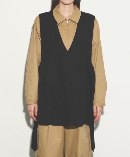 Libra Cue（リブラ キュー）の「サイドリボンコットンベスト（ベスト・レディース・ブラック/ナチュラル・FREE）」の6枚目の写真