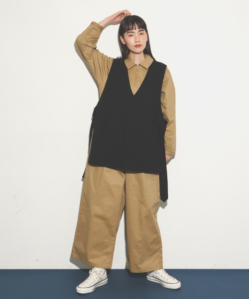 Libra Cue（リブラ キュー）の「サイドリボンコットンベスト（ベスト・レディース・ブラック/ナチュラル・FREE）」の4枚目の写真