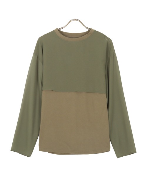 KOBE LETTUCE(コウベレタス)の「シアースリーブバックシャンレイヤード風トップス(Tシャツ/カットソー・レディース・オリーブ/オフホワイト/ブラック・FREE)」の1枚目の写真
