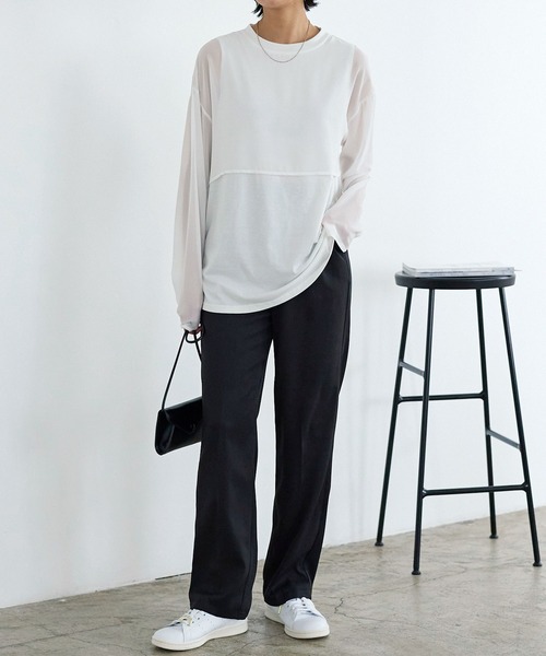 KOBE LETTUCE(コウベレタス)の「シアースリーブバックシャンレイヤード風トップス(Tシャツ/カットソー・レディース・オリーブ/オフホワイト/ブラック・FREE)」の6枚目の写真
