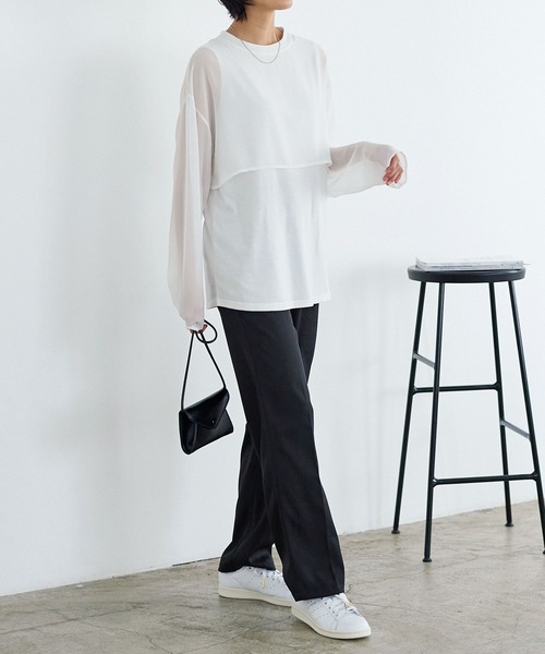 KOBE LETTUCE(コウベレタス)の「シアースリーブバックシャンレイヤード風トップス(Tシャツ/カットソー・レディース・オリーブ/オフホワイト/ブラック・FREE)」の7枚目の写真