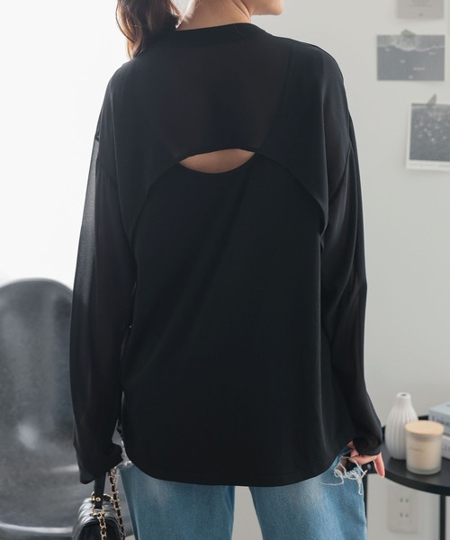 KOBE LETTUCE(コウベレタス)の「シアースリーブバックシャンレイヤード風トップス(Tシャツ/カットソー・レディース・オリーブ/オフホワイト/ブラック・FREE)」の8枚目の写真