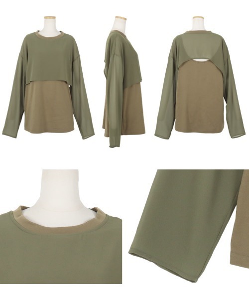 KOBE LETTUCE(コウベレタス)の「シアースリーブバックシャンレイヤード風トップス(Tシャツ/カットソー・レディース・オリーブ/オフホワイト/ブラック・FREE)」の11枚目の写真
