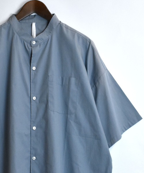 おしゃれスタ（オシャレスタ）の「ブロード バンドカラービッグ半袖シャツ【IR】（シャツ/ブラウス・メンズ・ホワイト/グレイッシュベージュ/サックスブルー/イエロー系その他/ブルー系その他/ブラック/パープル系その他/ブラック系その他/グリーン系その他/ホワイト系その他/グリーン・M/XL/L）」の9枚目の写真