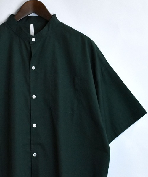 おしゃれスタ（オシャレスタ）の「ブロード バンドカラービッグ半袖シャツ【IR】（シャツ/ブラウス・メンズ・ホワイト/グレイッシュベージュ/サックスブルー/イエロー系その他/ブルー系その他/ブラック/パープル系その他/ブラック系その他/グリーン系その他/ホワイト系その他/グリーン・M/XL/L）」の7枚目の写真