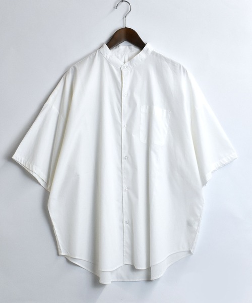 おしゃれスタ（オシャレスタ）の「ブロード バンドカラービッグ半袖シャツ【IR】（シャツ/ブラウス・メンズ・ホワイト/グレイッシュベージュ/サックスブルー/イエロー系その他/ブルー系その他/ブラック/パープル系その他/ブラック系その他/グリーン系その他/ホワイト系その他/グリーン・M/XL/L）」の12枚目の写真