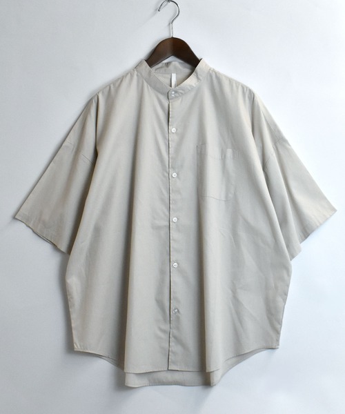 おしゃれスタ（オシャレスタ）の「ブロード バンドカラービッグ半袖シャツ【IR】（シャツ/ブラウス・メンズ・ホワイト/グレイッシュベージュ/サックスブルー/イエロー系その他/ブルー系その他/ブラック/パープル系その他/ブラック系その他/グリーン系その他/ホワイト系その他/グリーン・M/XL/L）」の16枚目の写真
