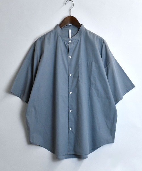 おしゃれスタ（オシャレスタ）の「ブロード バンドカラービッグ半袖シャツ【IR】（シャツ/ブラウス・メンズ・ホワイト/グレイッシュベージュ/サックスブルー/イエロー系その他/ブルー系その他/ブラック/パープル系その他/ブラック系その他/グリーン系その他/ホワイト系その他/グリーン・M/XL/L）」の19枚目の写真