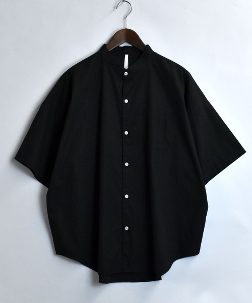 おしゃれスタ（オシャレスタ）の「ブロード バンドカラービッグ半袖シャツ【IR】（シャツ/ブラウス・メンズ・ホワイト/グレイッシュベージュ/サックスブルー/イエロー系その他/ブルー系その他/ブラック/パープル系その他/ブラック系その他/グリーン系その他/ホワイト系その他/グリーン・M/XL/L）」の14枚目の写真