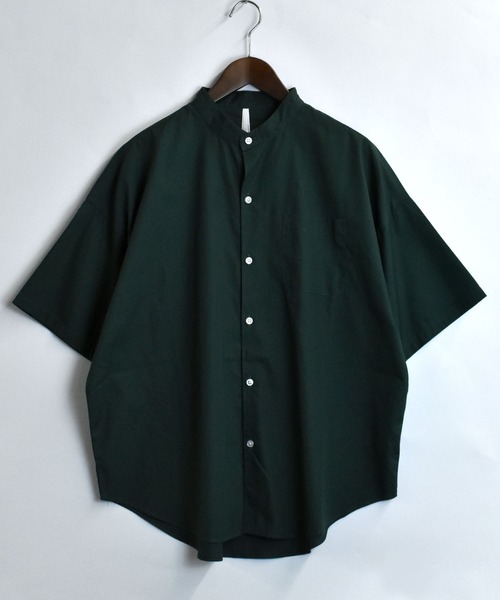 おしゃれスタ（オシャレスタ）の「ブロード バンドカラービッグ半袖シャツ【IR】（シャツ/ブラウス・メンズ・ホワイト/グレイッシュベージュ/サックスブルー/イエロー系その他/ブルー系その他/ブラック/パープル系その他/ブラック系その他/グリーン系その他/ホワイト系その他/グリーン・M/XL/L）」の17枚目の写真