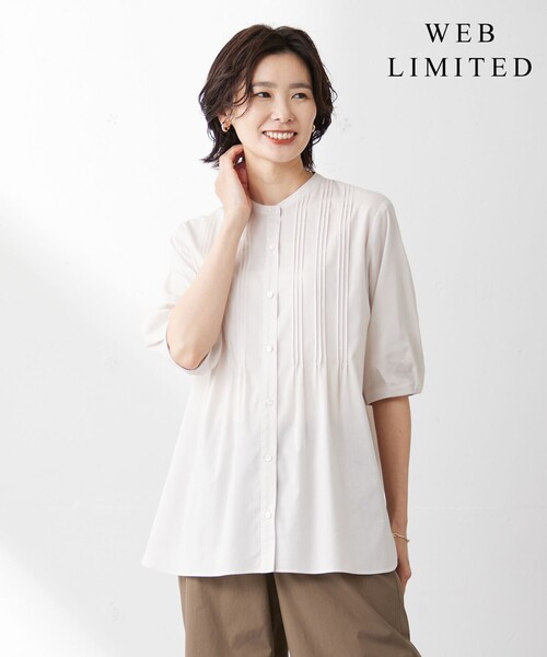 J.PRESS Ladies(J.プレス レディス)の「【WEB限定・洗える】ラミーポプリン ピンタック ブラウス(シャツ/ブラウス・レディース・ライトグレー系/ベージュ系/ネイビー系・XS)」の1枚目の写真