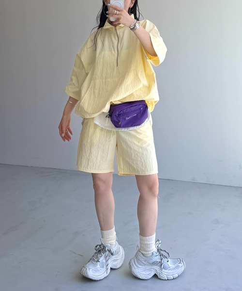 wee9s(ウィークス)の「【2点SET】half zip nylon set up / ハーフジップナイロンセットアップ(セットアップ・レディース・ピンク/ブラック/ネイビー/ライトイエロー・FREE)」の3枚目の写真