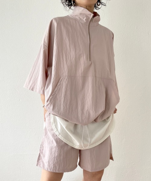 wee9s(ウィークス)の「【2点SET】half zip nylon set up / ハーフジップナイロンセットアップ(セットアップ・レディース・ピンク/ブラック・FREE)」の8枚目の写真