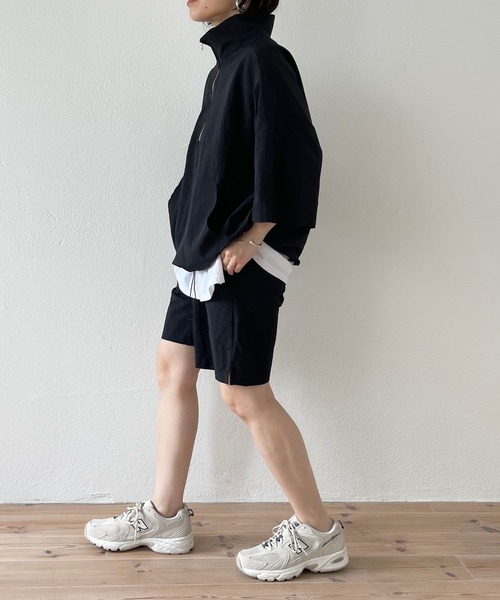 wee9s(ウィークス)の「【2点SET】half zip nylon set up / ハーフジップナイロンセットアップ(セットアップ・レディース・ピンク/ブラック・FREE)」の3枚目の写真