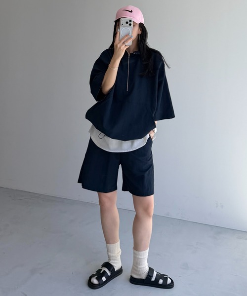 wee9s(ウィークス)の「【2点SET】half zip nylon set up / ハーフジップナイロンセットアップ(セットアップ・レディース・ピンク/ブラック/ネイビー/ライトイエロー・FREE)」の10枚目の写真