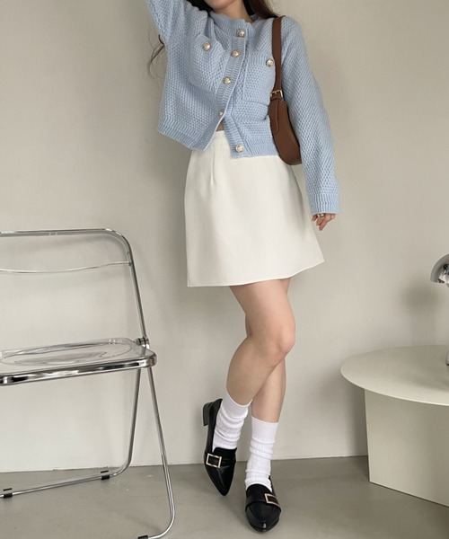 Ada.（エイダ）の「シンプル台形ミニスカート【裏地付き＆インナーパンツ付き】（スカート・レディース・ブラウン/アイボリー/ブラック/グレー/ブルー/イエロー/カーキ・S/M）」の9枚目の写真