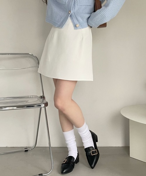 Ada.（エイダ）の「シンプル台形ミニスカート【裏地付き＆インナーパンツ付き】（スカート・レディース・ブラウン/アイボリー/ブラック/グレー/ブルー/イエロー/カーキ・S/M）」の12枚目の写真