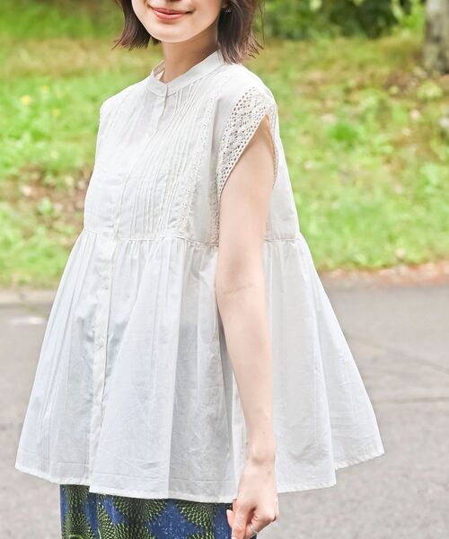 rps（アールピーエス）の「レースピンタックフレンチスリーブブラウス（シャツ/ブラウス・レディース・ブラック/オフホワイト/マスタード/ピンク・フリー）」の2枚目の写真