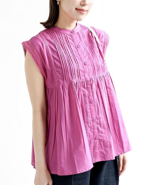 rps（アールピーエス）の「レースピンタックフレンチスリーブブラウス（シャツ/ブラウス・レディース・ブラック/オフホワイト/マスタード/ピンク・フリー）」の4枚目の写真