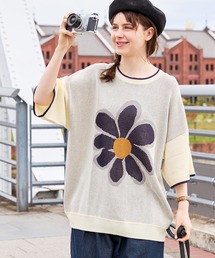 MONO-MART LADY'S | フラワージャガード半袖ニットプルオーバー(ニット/セーター)