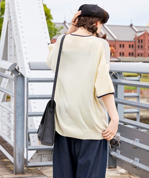 MONO-MART LADY'S（モノマートレディース）の「フラワージャガード半袖ニットプルオーバー（ニット/セーター・レディース・アイボリー/グリーン/オレンジ/ネイビー・FREE）」の12枚目の写真