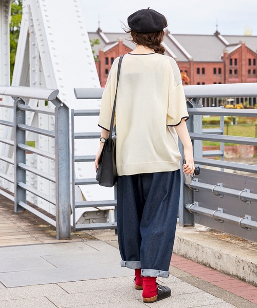 MONO-MART LADY'S（モノマートレディース）の「フラワージャガード半袖ニットプルオーバー（ニット/セーター・レディース・アイボリー/グリーン/オレンジ/ネイビー・FREE）」の7枚目の写真