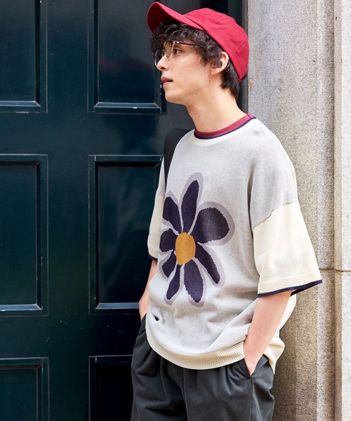 MONO-MART LADY'S（モノマートレディース）の「フラワージャガード半袖ニットプルオーバー（ニット/セーター・レディース・アイボリー/グリーン/オレンジ/ネイビー・FREE）」の14枚目の写真