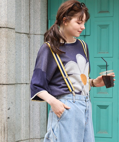 MONO-MART LADY'S（モノマートレディース）の「フラワージャガード半袖ニットプルオーバー（ニット/セーター・レディース・アイボリー/グリーン/オレンジ/ネイビー・FREE）」の11枚目の写真