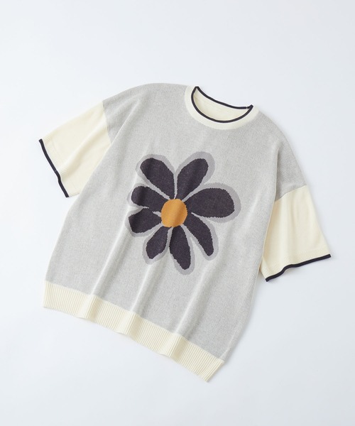 MONO-MART LADY'S（モノマートレディース）の「フラワージャガード半袖ニットプルオーバー（ニット/セーター・レディース・アイボリー/グリーン/オレンジ/ネイビー・FREE）」の18枚目の写真