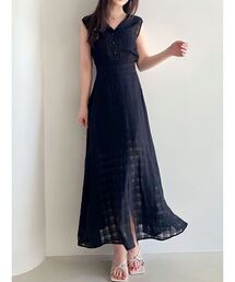 シアーチェックフレアワンピース