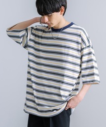 オーバーサイズ マルチボーダー半袖Tee