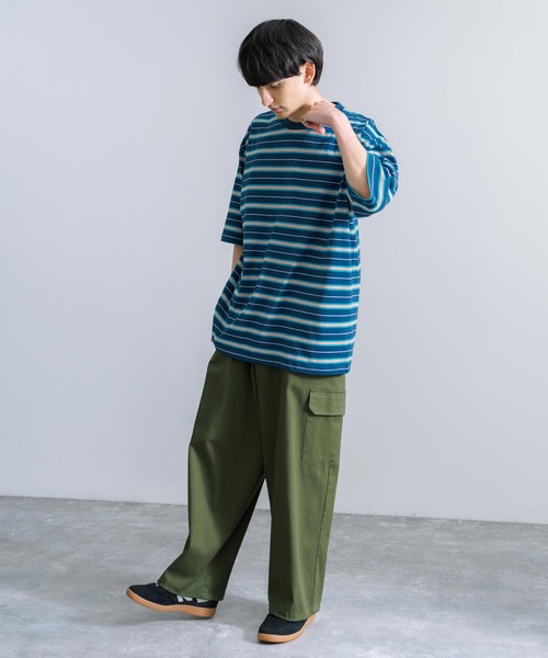 Rocky Monroe(ロッキーモンロー)の「オーバーサイズ マルチボーダー半袖Tee(Tシャツ/カットソー・メンズ・ダークグリーン系/イエロー系/ブルー系/グレー系/パープル系/ホワイト系・M/L/LL)」の11枚目の写真