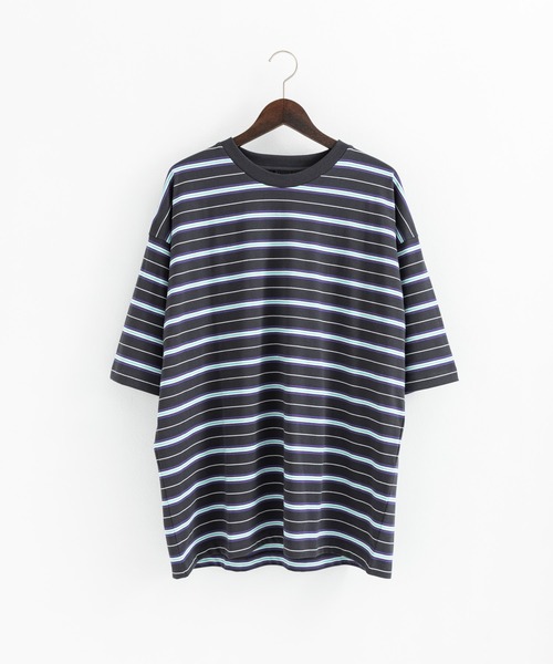 Rocky Monroe(ロッキーモンロー)の「オーバーサイズ マルチボーダー半袖Tee(Tシャツ/カットソー・メンズ・ダークグリーン系/イエロー系/ブルー系/グレー系/パープル系/ホワイト系・M/L/LL)」の19枚目の写真