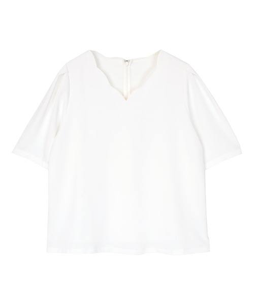 UR'S（ユアーズ）の「Vネックスカラップタックスリーブトップス（Tシャツ/カットソー・レディース・ホワイト/ブラック/ブラック系その他・S/M/L）」の4枚目の写真