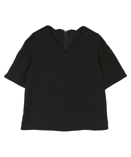 UR'S（ユアーズ）の「Vネックスカラップタックスリーブトップス（Tシャツ/カットソー・レディース・ホワイト/ブラック/ブラック系その他・S/M/L）」の5枚目の写真