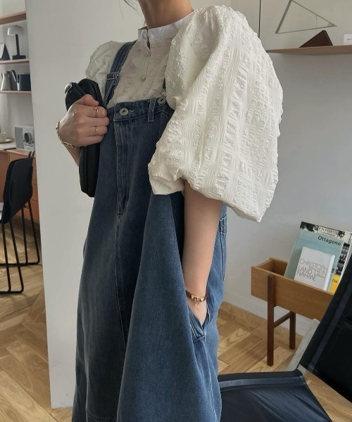 WILLFULLY（ウィルフリー）の「A line denim suspenders skirt