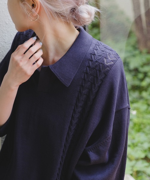 WHIMSIC(ウィムジック)の「【UNISEX】レトロパターンニットポロシャツ(ポロシャツ・メンズ・ブルー/ネイビー/オレンジ・FREE)」の2枚目の写真