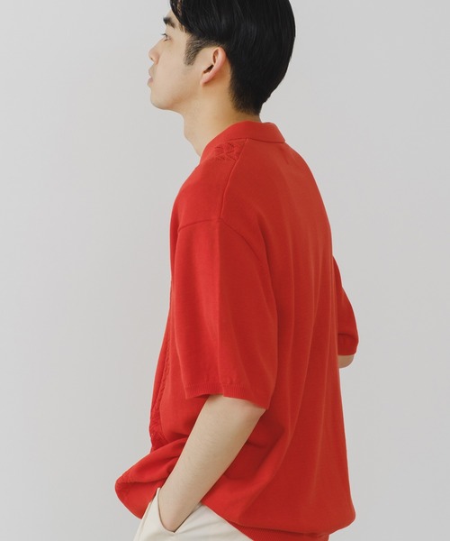 WHIMSIC(ウィムジック)の「【UNISEX】レトロパターンニットポロシャツ(ポロシャツ・メンズ・ブルー/ネイビー/オレンジ・FREE)」の1枚目の写真
