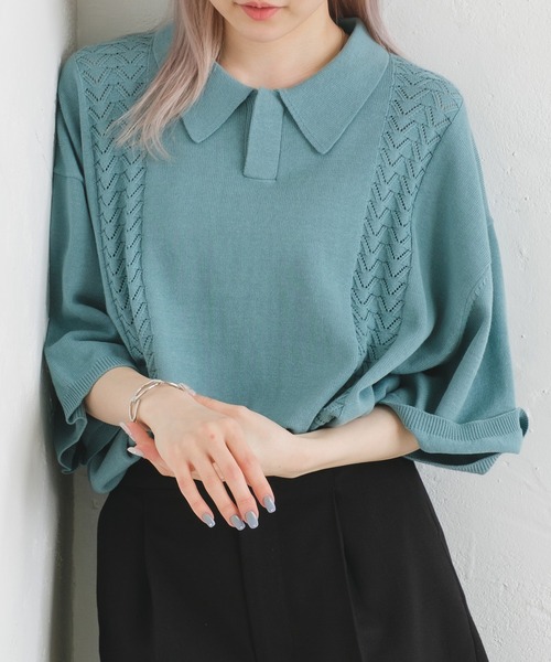 WHIMSIC(ウィムジック)の「【UNISEX】レトロパターンニットポロシャツ(ポロシャツ・メンズ・ブルー/ネイビー/オレンジ・FREE)」の3枚目の写真