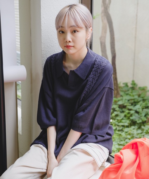 WHIMSIC(ウィムジック)の「【UNISEX】レトロパターンニットポロシャツ(ポロシャツ・メンズ・ブルー/ネイビー/オレンジ・FREE)」の7枚目の写真