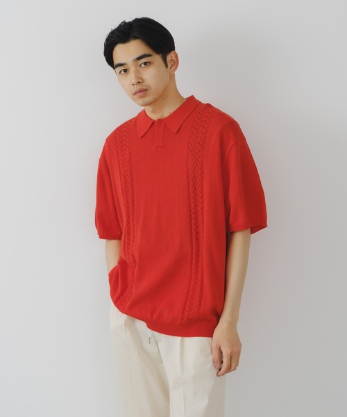 WHIMSIC(ウィムジック)の「【UNISEX】レトロパターンニットポロシャツ(ポロシャツ・メンズ・ブルー/ネイビー/オレンジ・FREE)」の20枚目の写真