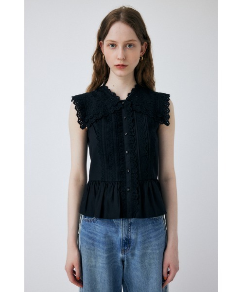 MOUSSY（マウジー）の「COTTON EYELET SLEEVELESS ブラウス（シャツ/ブラウス・レディース・ホワイト/ブラック・FREE）」の2枚目の写真